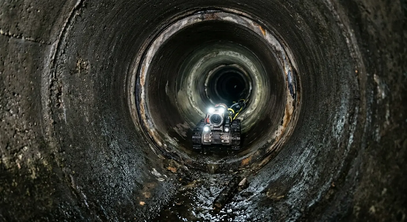 Robotic sewer camera inspecting pipe interior for Sewer Line Cleaning in Topeka